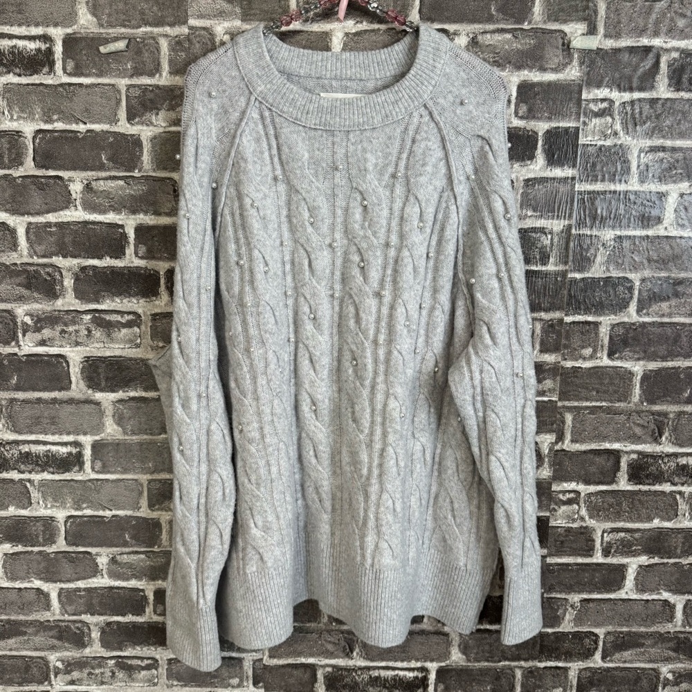 NWT Aerie unREAL Cable Pearl Crew Sweater Oversized Soft Gray - Picture 2 of 12
